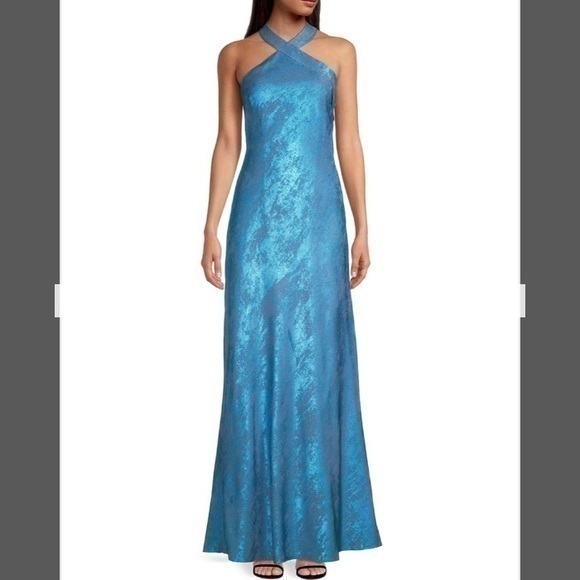 Aidan Mattox Dresses & Skirts - Aidan by Aidan Mattox Halter Sleeveless Foiled Mermaid Gown in Ocean Dream